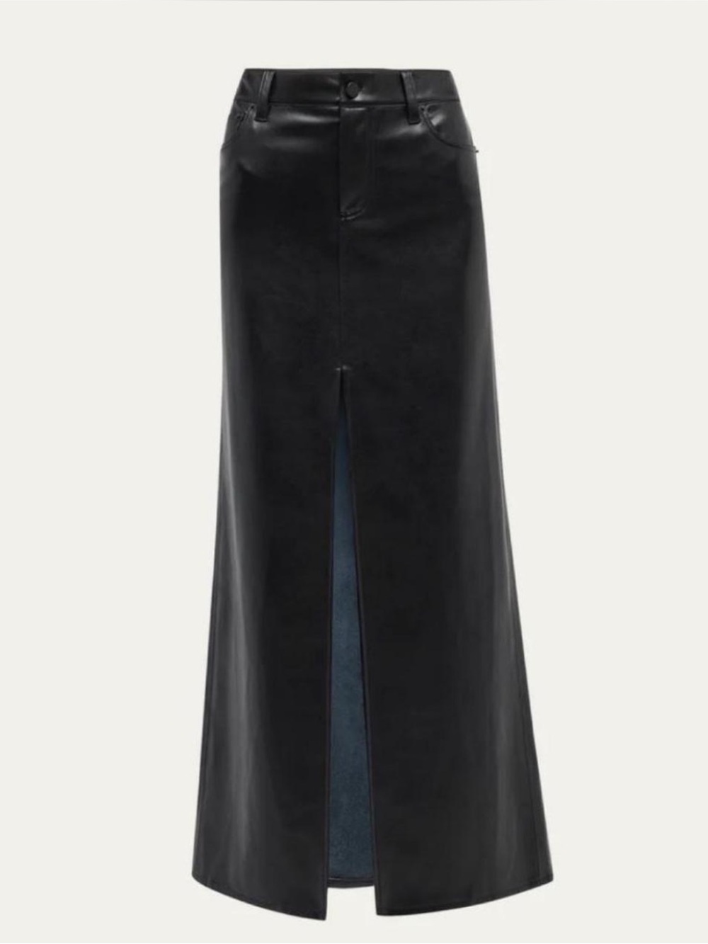 Alice + Olivia Black Faux Leather Maxi Skirt with Center Slit